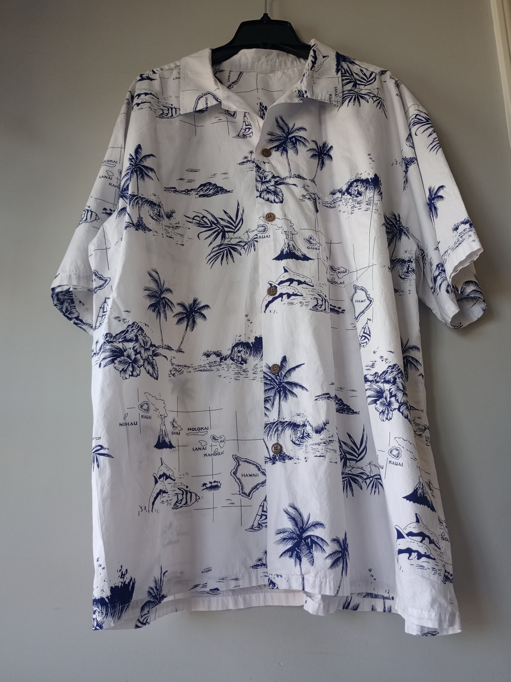 Palmwave Hawaiian Islands Map Aloha Shirt Men's Sz 2XL Beach Vacay Dad